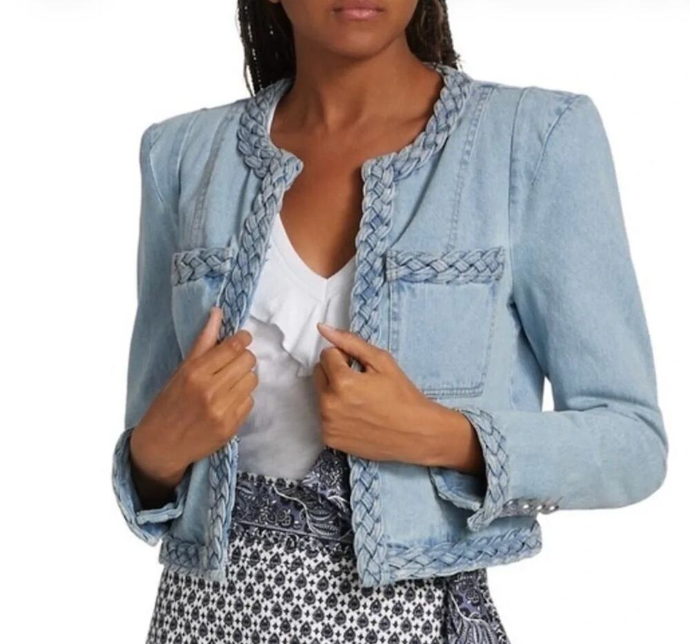 Veronica Beard Arrowe Jacket Denim Blue Jean with Braided Trim Blazer Size 4